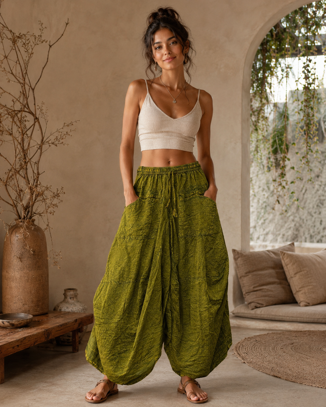 Yeşil Bohem Pantolon